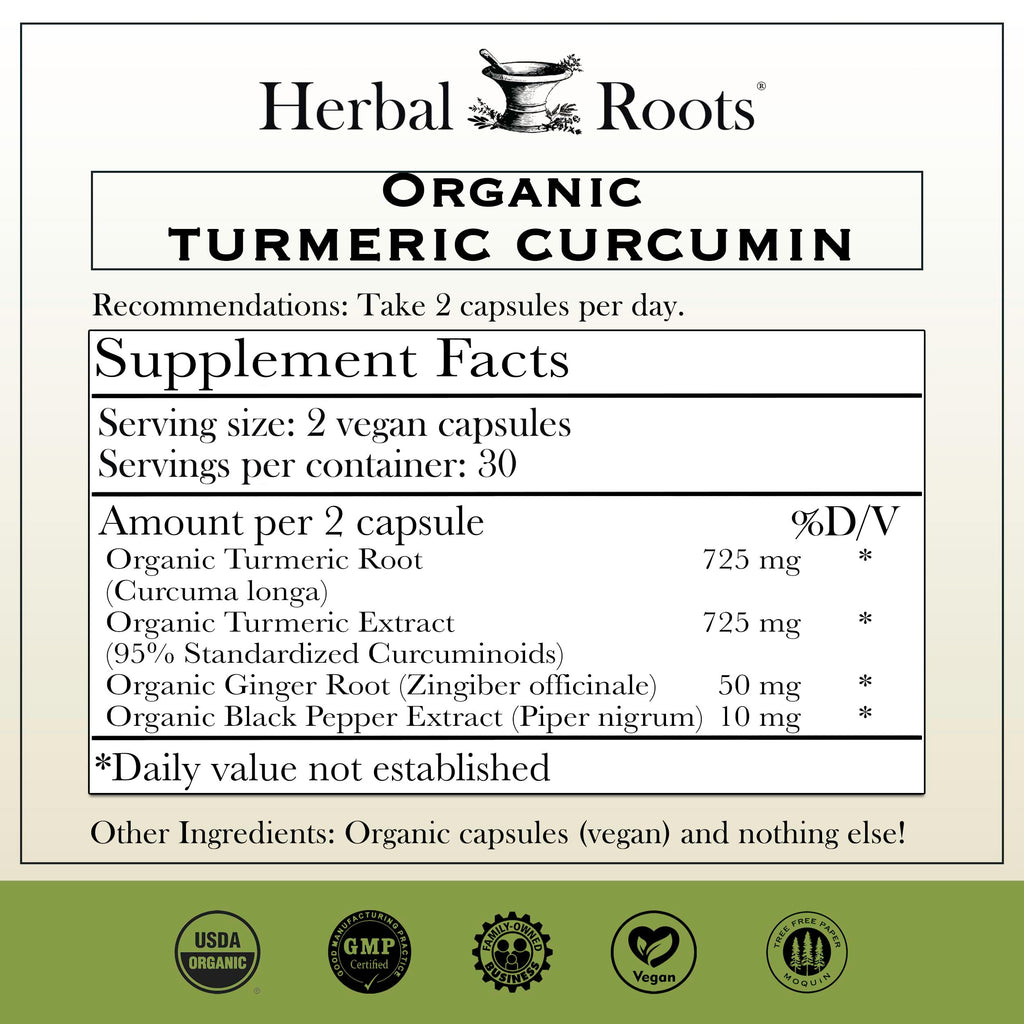 Herbal Roots Organic Turmeric Curcumin with Ginger & Black Pepper - 60 Capsules - image 2