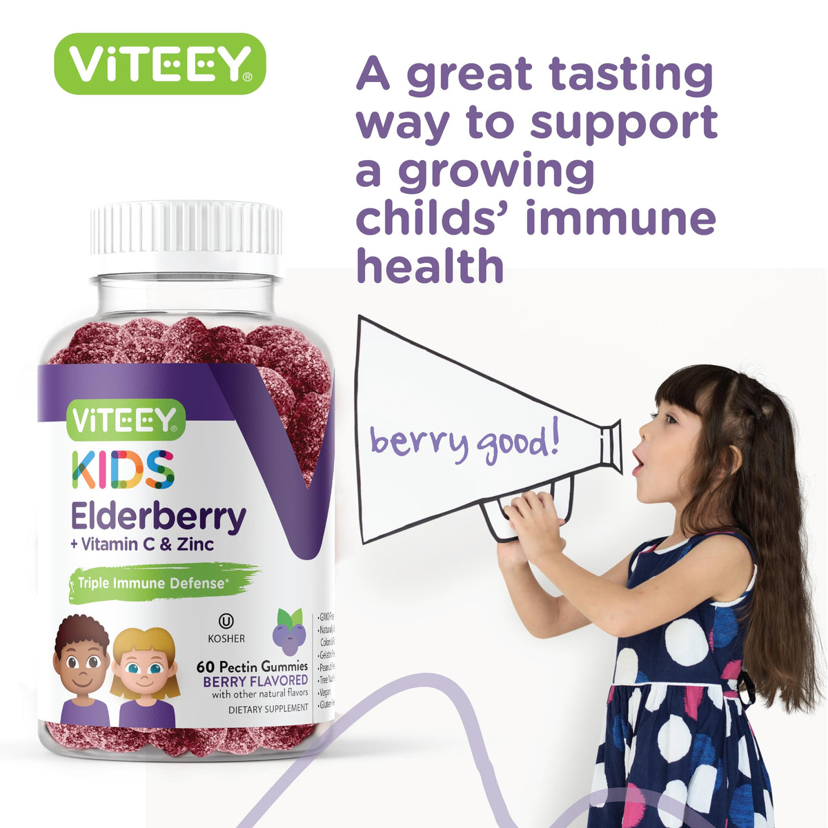 Viteey Sambucus Black Elderberry Gummies Formulated for Kids - Immune