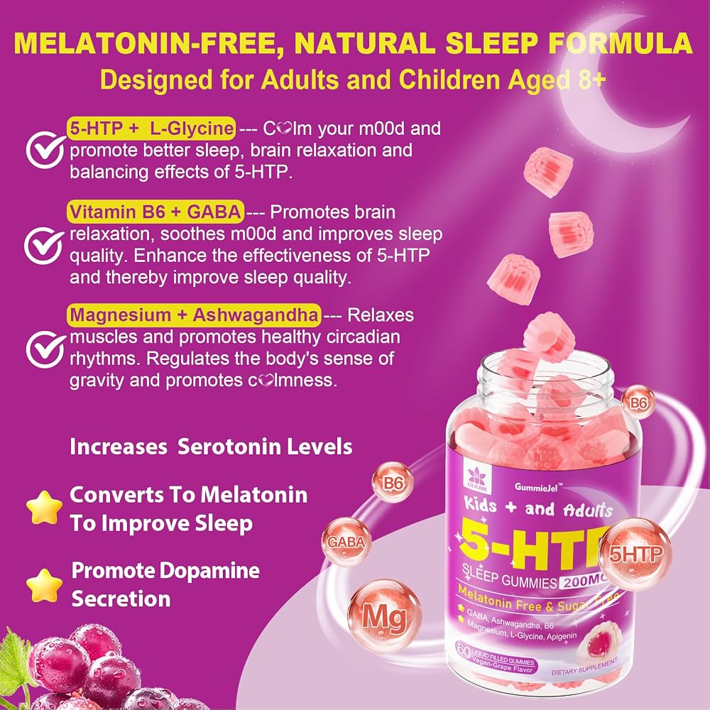 LILICARE 5HTP Gummies with Magnesium Glycinate - Melatonin Free Sleep