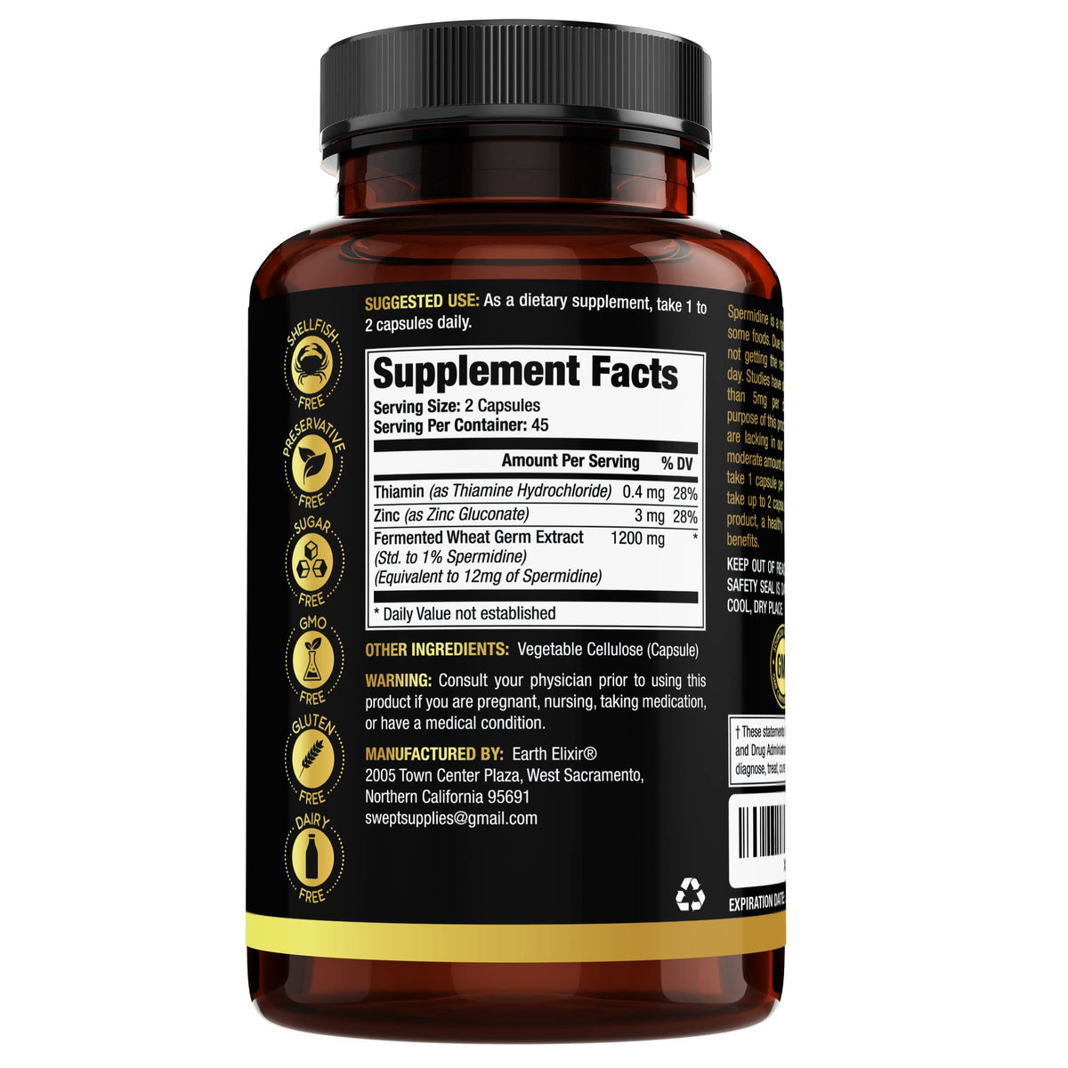 Earth Elixir Spermidine 1200mg Supplement - 90 Capsules - image 2