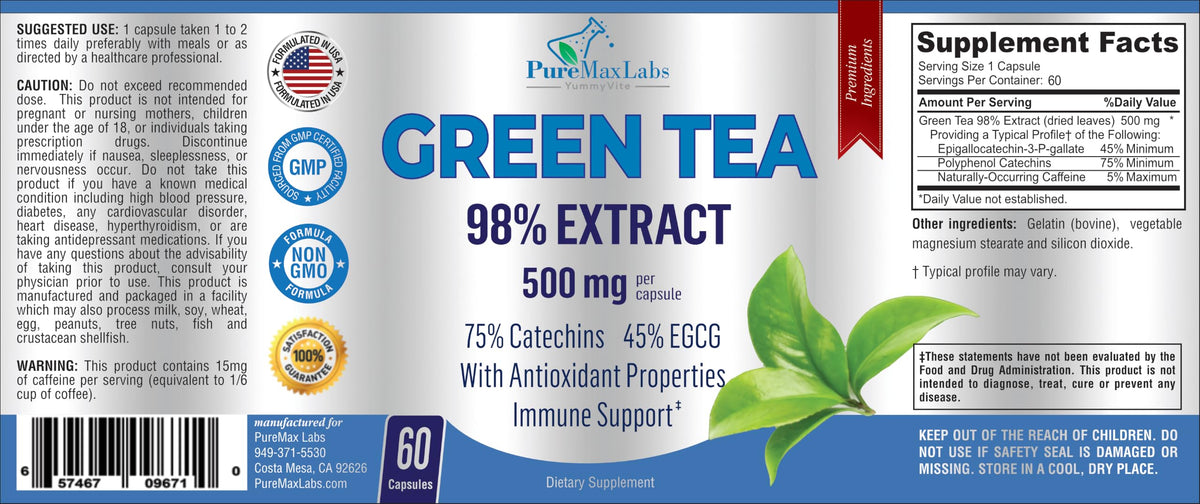 YUMMYVITE Green Tea Extract 98% Super Antioxidant - 60 Capsules - image 6