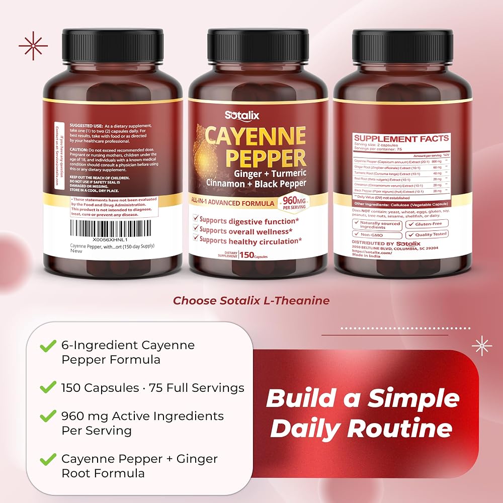 Sotalix Cayenne Pepper Complex 960 mg with Ginger & Turmeric - 150 Capsules - image 9