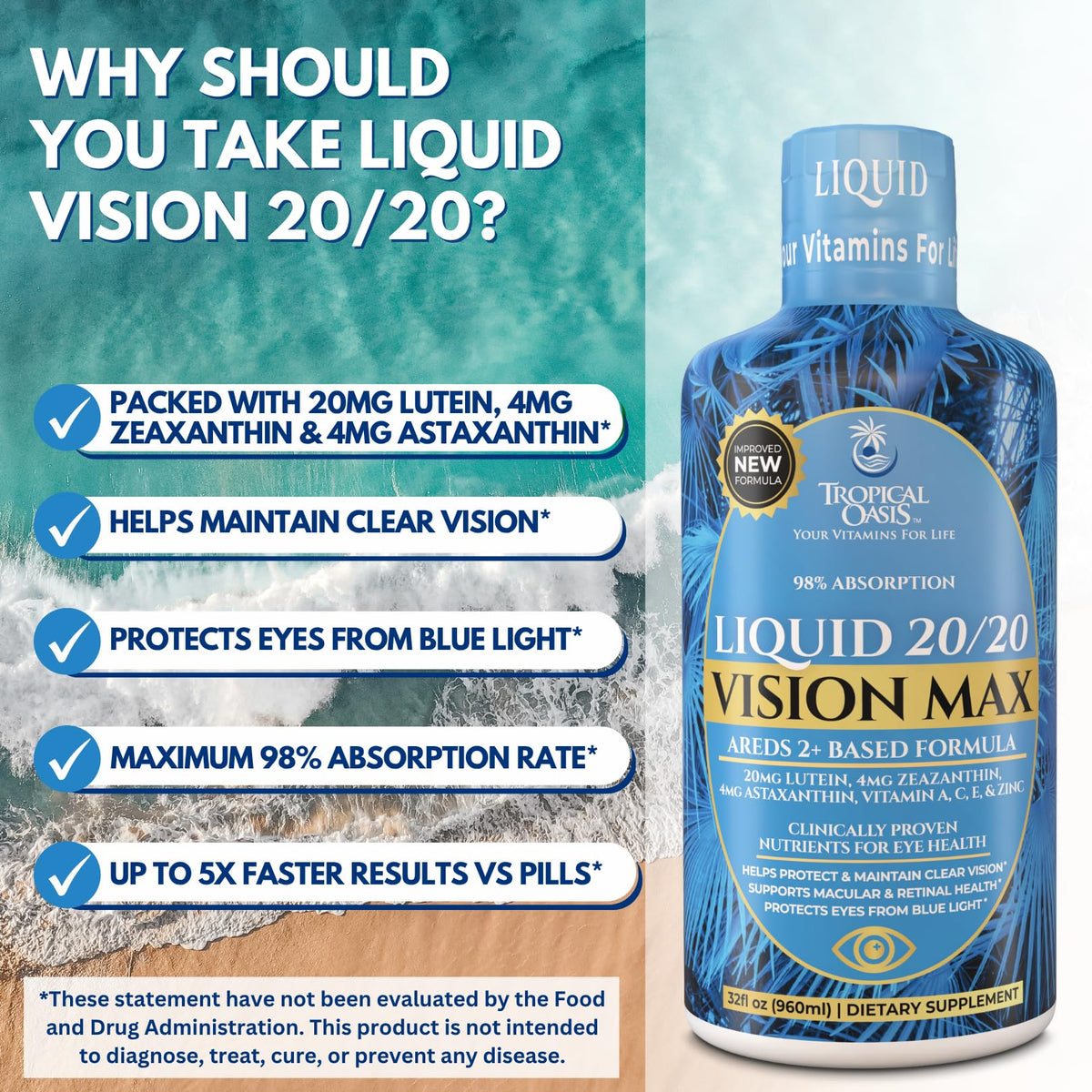 Tropical Oasis Liquid 20-20 Vision Support Eye Vitamin - 32 Fl Oz - image 5