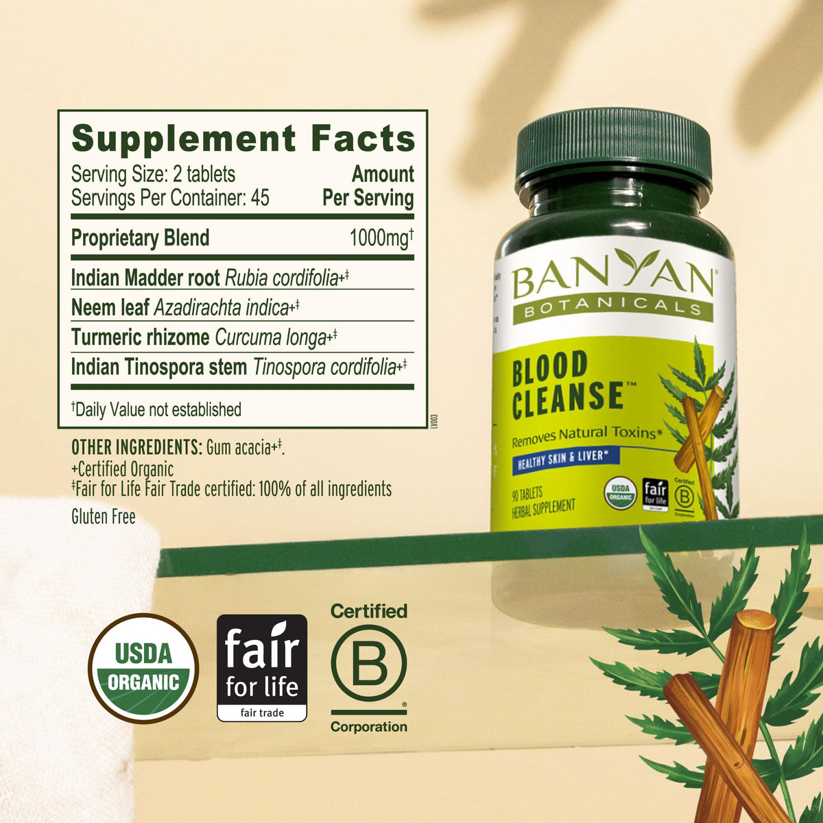 Banyan Botanicals Organic Blood Cleanse with Neem & Manjistha - 90 Tablets - image 4