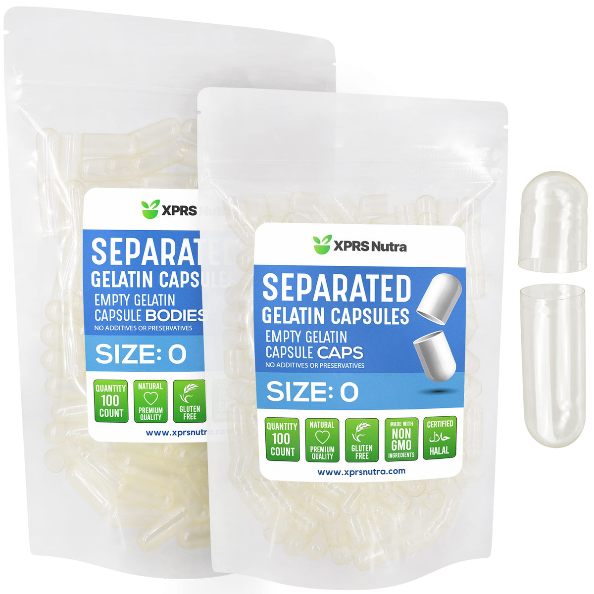 XPRS Nutra Gelatin Size 0 Separated Capsules - Empty Capsules