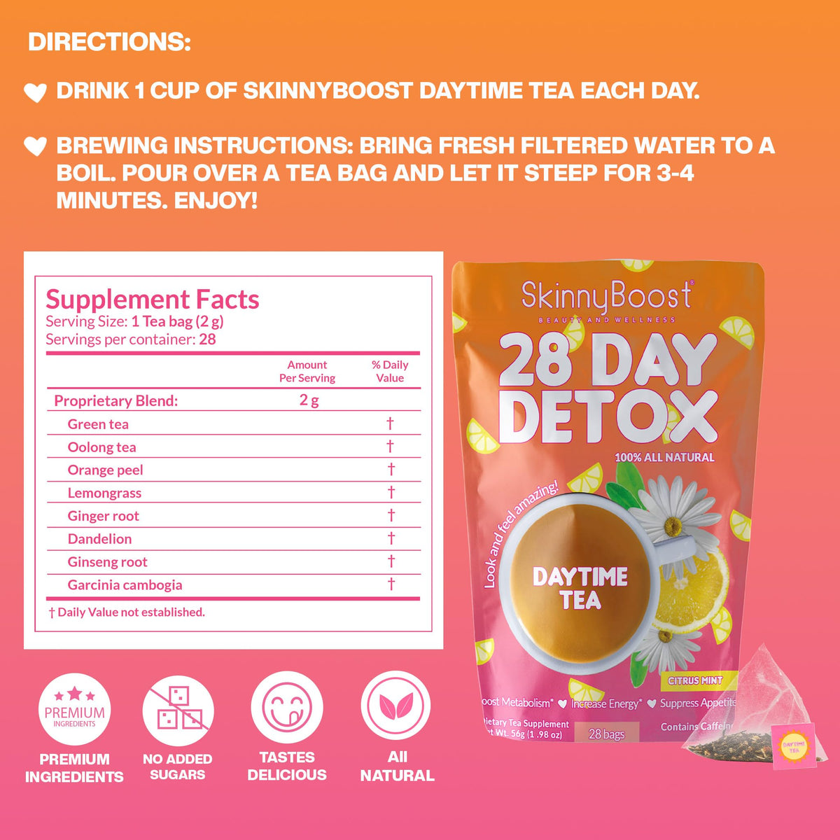 SkinnyBoost Daytime Teas, 3 Evening Detox Teas Non GMO, Vegan, All