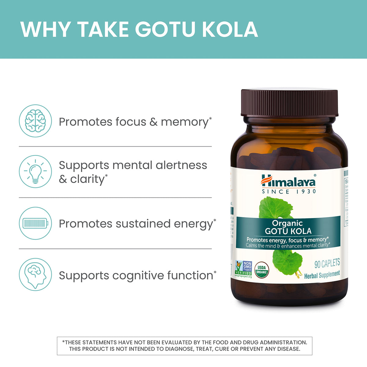 Himalaya Organic Gotu Kola Capsules for Focus & Memory - 90 Caplets - image 4