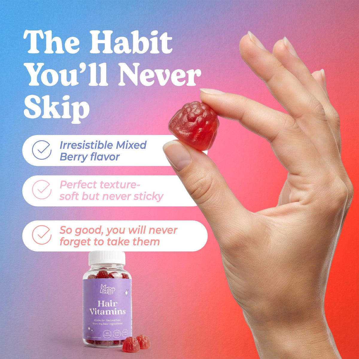 Hunny Bunny Hair Skin and Nails Vitamins Gummies - 60 Count - image 4