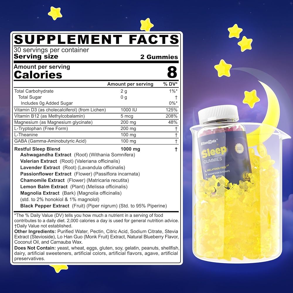 ELLAMENTZ Sleep Gummies No Melatonin with Magnesium - 120 Count - image 2