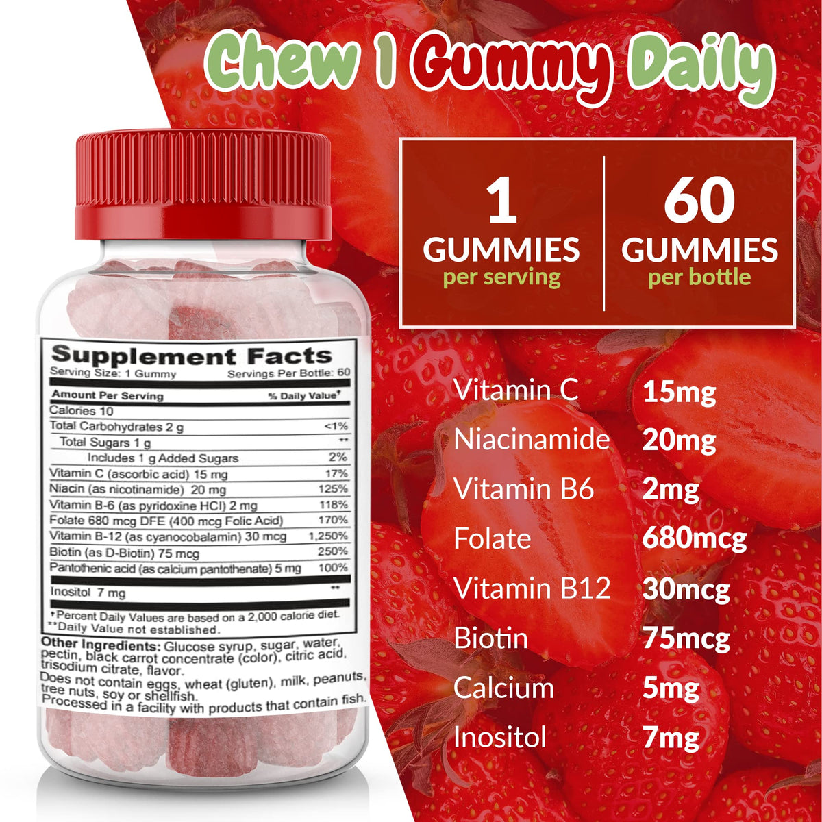 Health Supplied Strawberry Vitamin B Complex Gummies - 60 Count - image 5