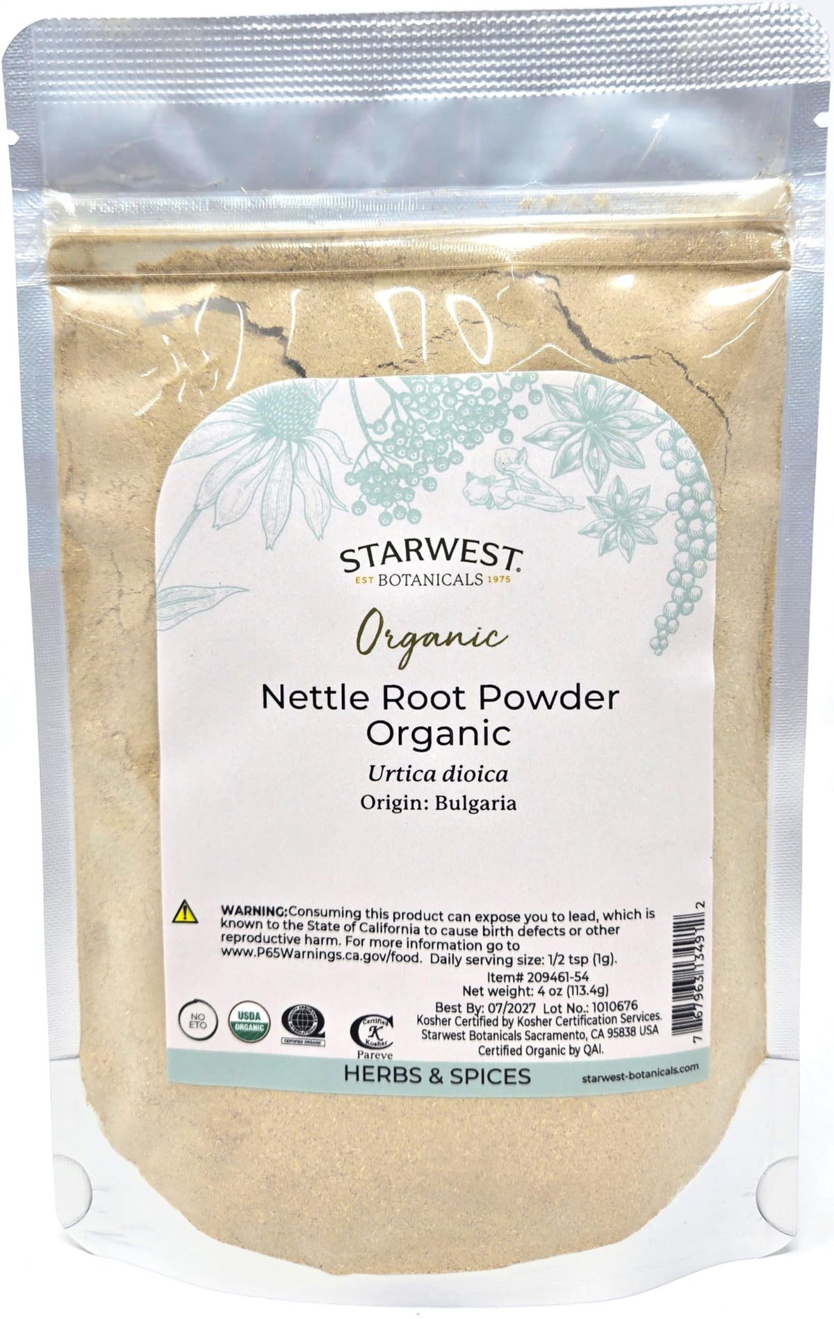 Starwest Botanicals Organic Nettle Root Powder - 4 oz