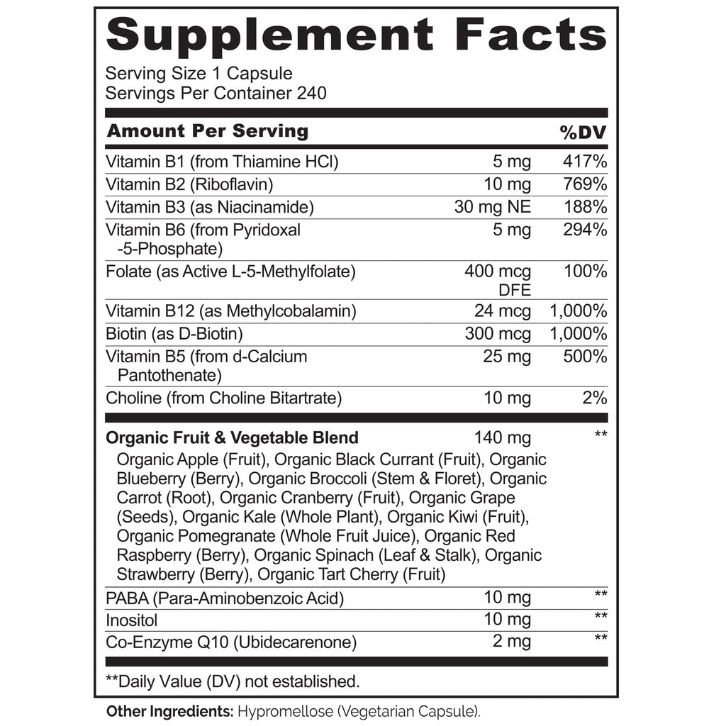 NATURELO Vitamin B Complex with CoQ10 - 240 Capsules - image 3