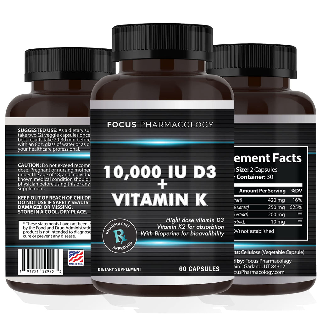 Focus Pharmacology Vitamin K2 with D3 Extra Strength - 60 Capsules