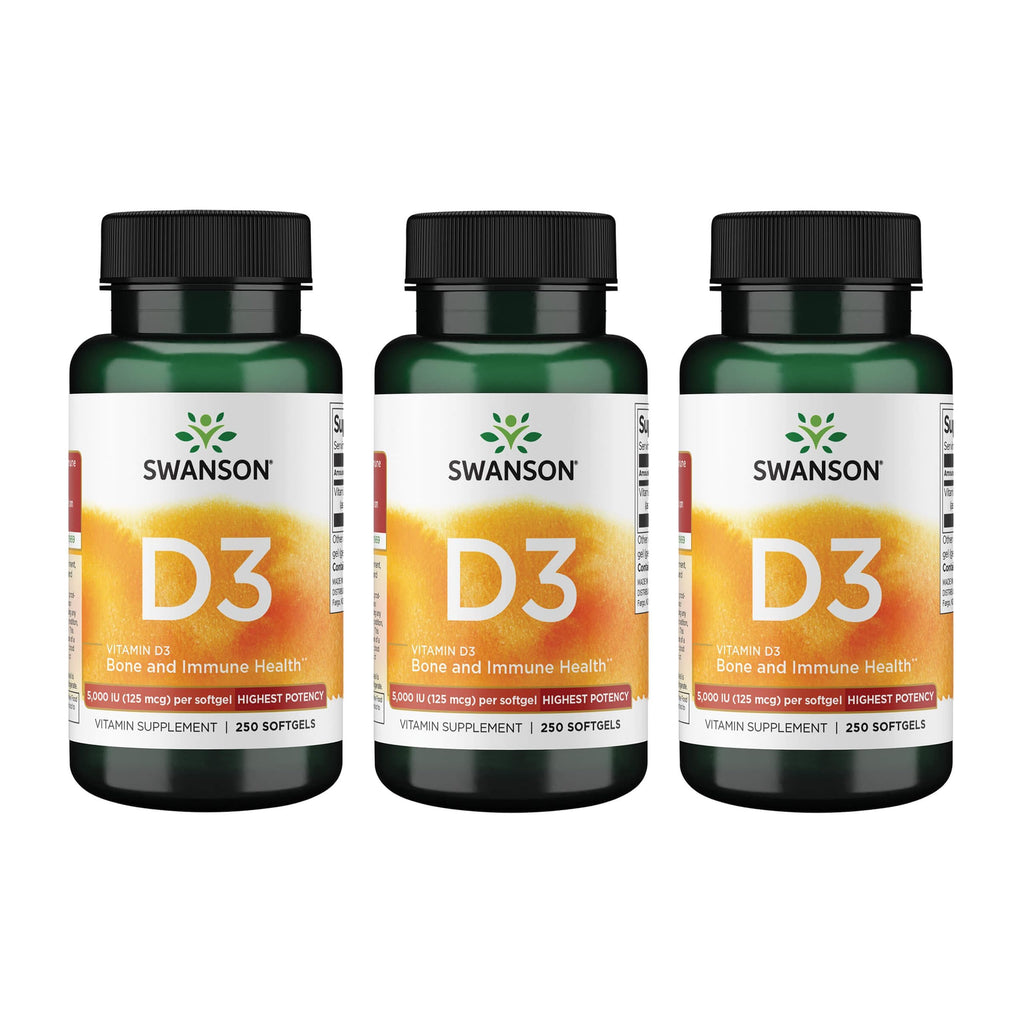 Swanson Vitamin D3 5000 IU Softgels, Cholecalciferol, 125 mcg