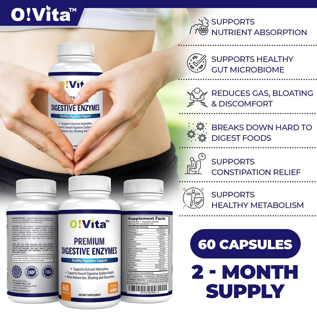 O!VITA Premium Digestive Enzymes with Plant-Based - 60 Capsules - image 2