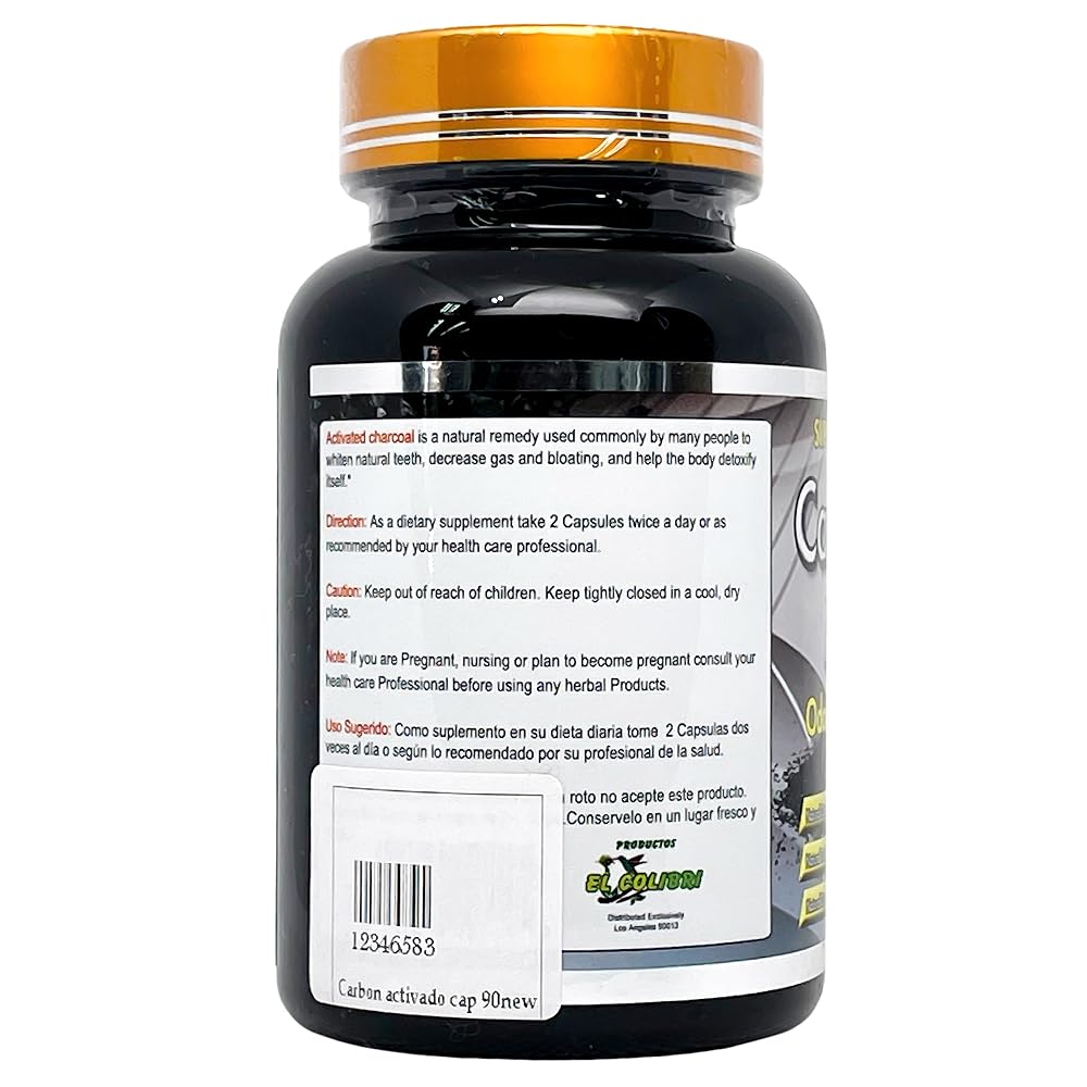 Productos El Colibri Activated Carbon 600mg - 90 Capsules - image 3