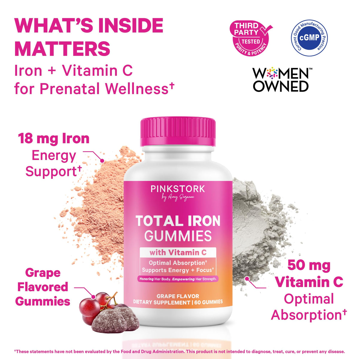 Pink Stork Prenatal Iron Supplement Gummies - 60 Count - image 2