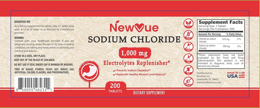 NewVue Sodium Chloride 1000mg Salt Tablets - 200 Tablets - image 5