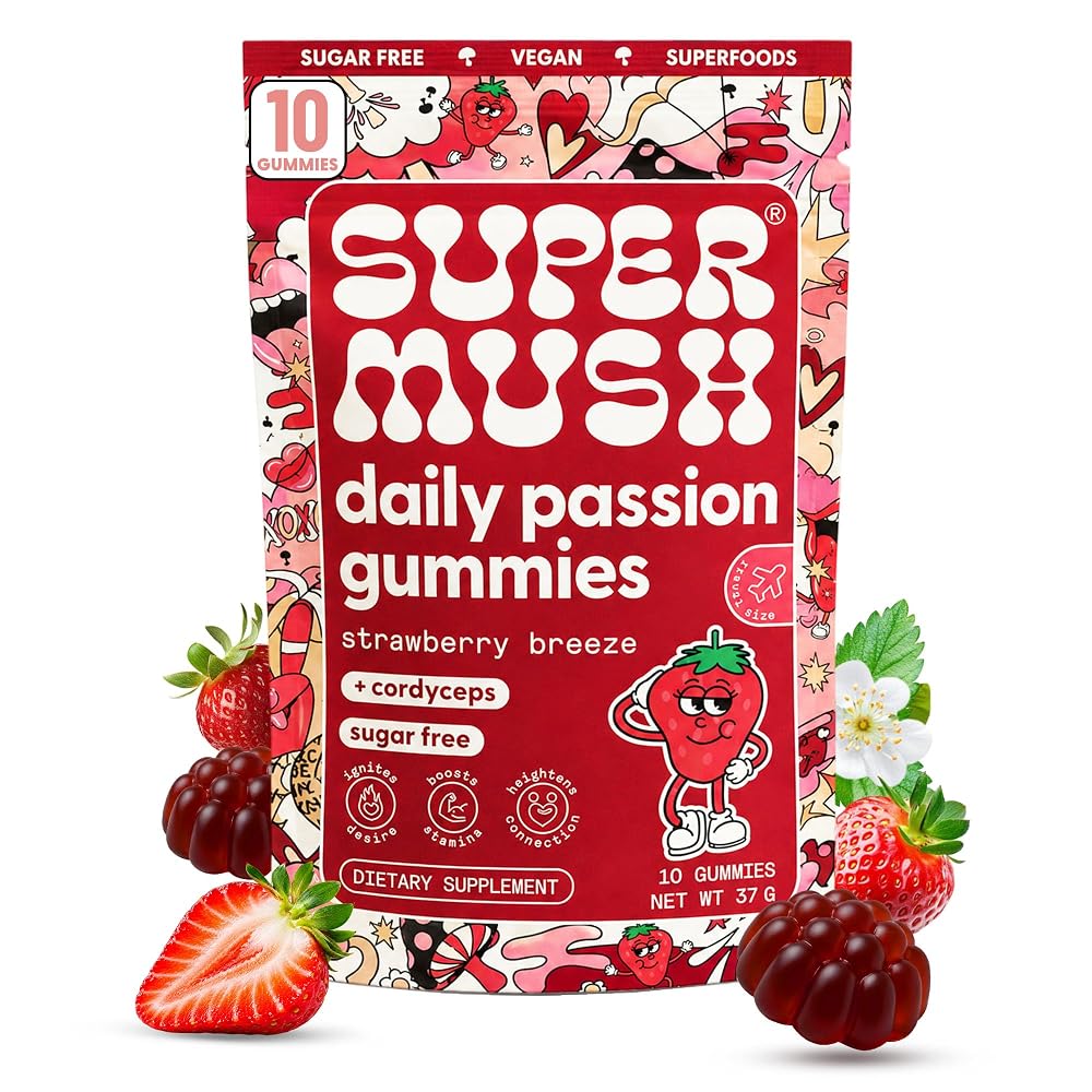 SuperMush Daily Passion Gummies - Cordyceps, Reishi & Maca Root