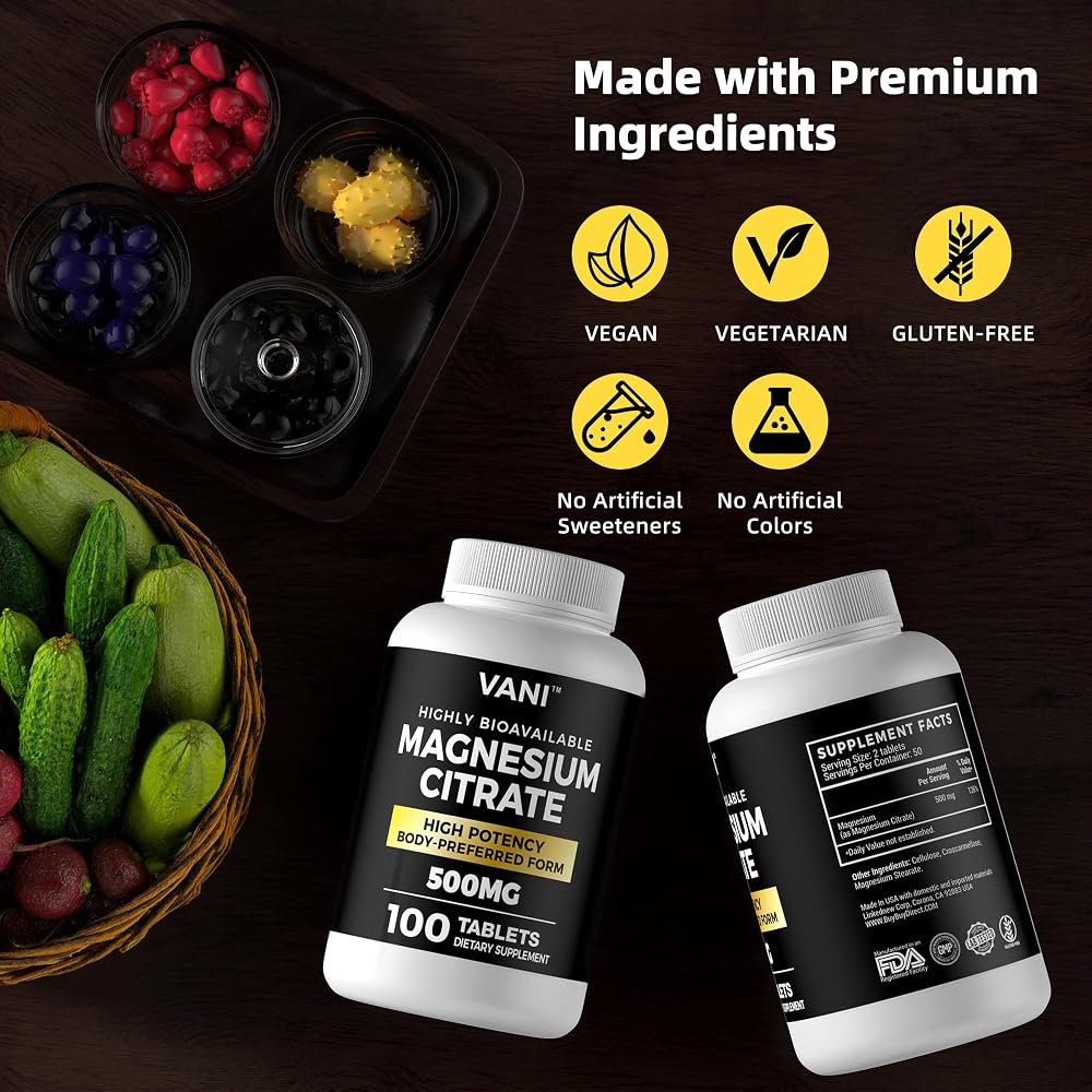 VANI Magnesium Citrate 500mg for Sleep - 100 Capsules - image 3