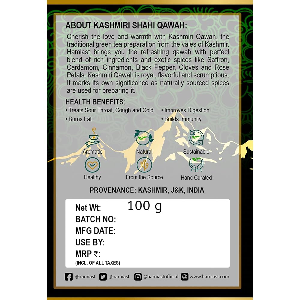 Hamiast Kashmiri Shahi Qawah Green Tea with Saffron - 100g - image 6
