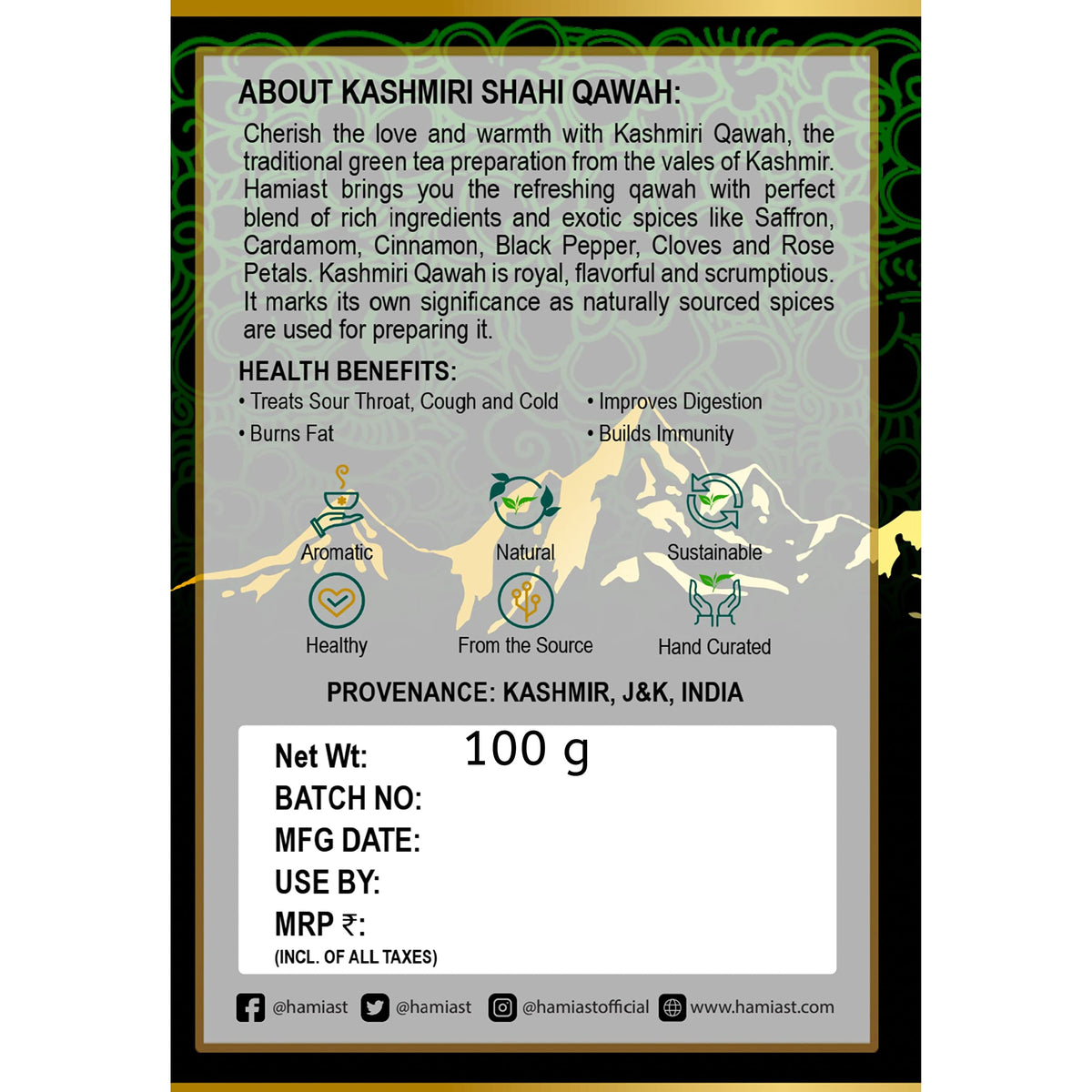 Hamiast Kashmiri Shahi Qawah Green Tea with Saffron - 100g - image 6