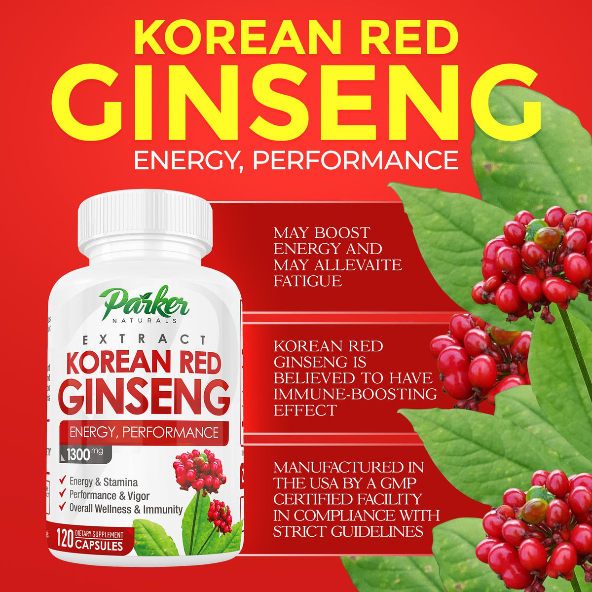 Parker Naturals Korean Red Ginseng Extract 1300mg - 120 Capsules - image 5