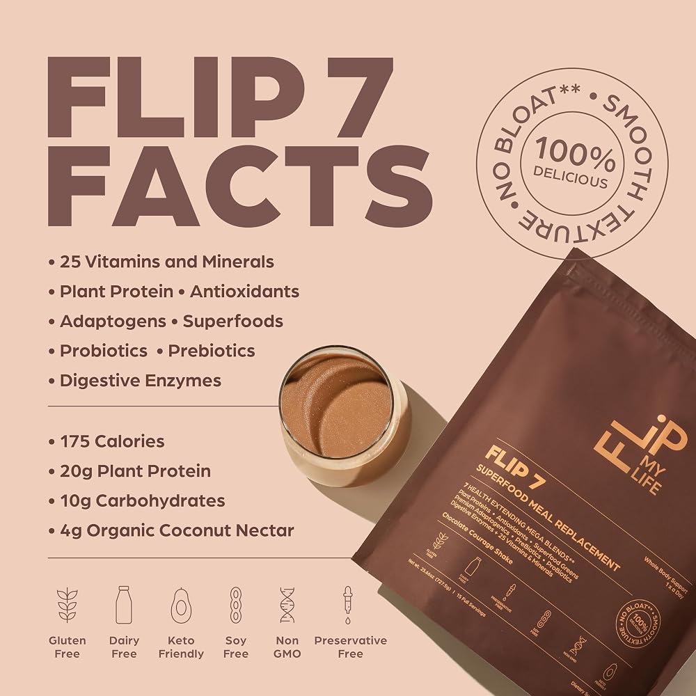 Flip My Life, Flip 7 Natural SuperFood, Plant-Based Protein, Complete