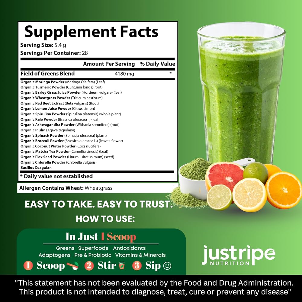 Just Ripe Nutrition Field of Greens Superfood Powder with Organic
