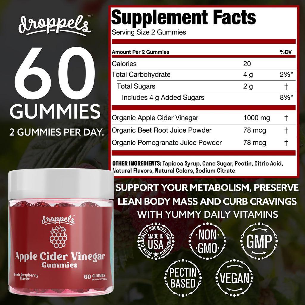 Droppels Apple Cider Vinegar Gummies 1000mg with Beet Root