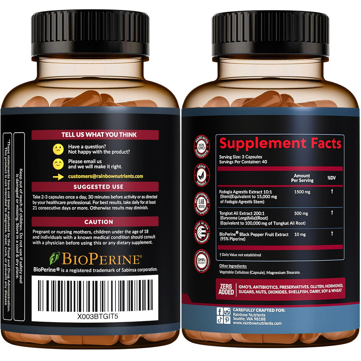 Rainbow Nutrients Fadogia Agrestis with Tongkat Ali - 120 Capsules - image 5