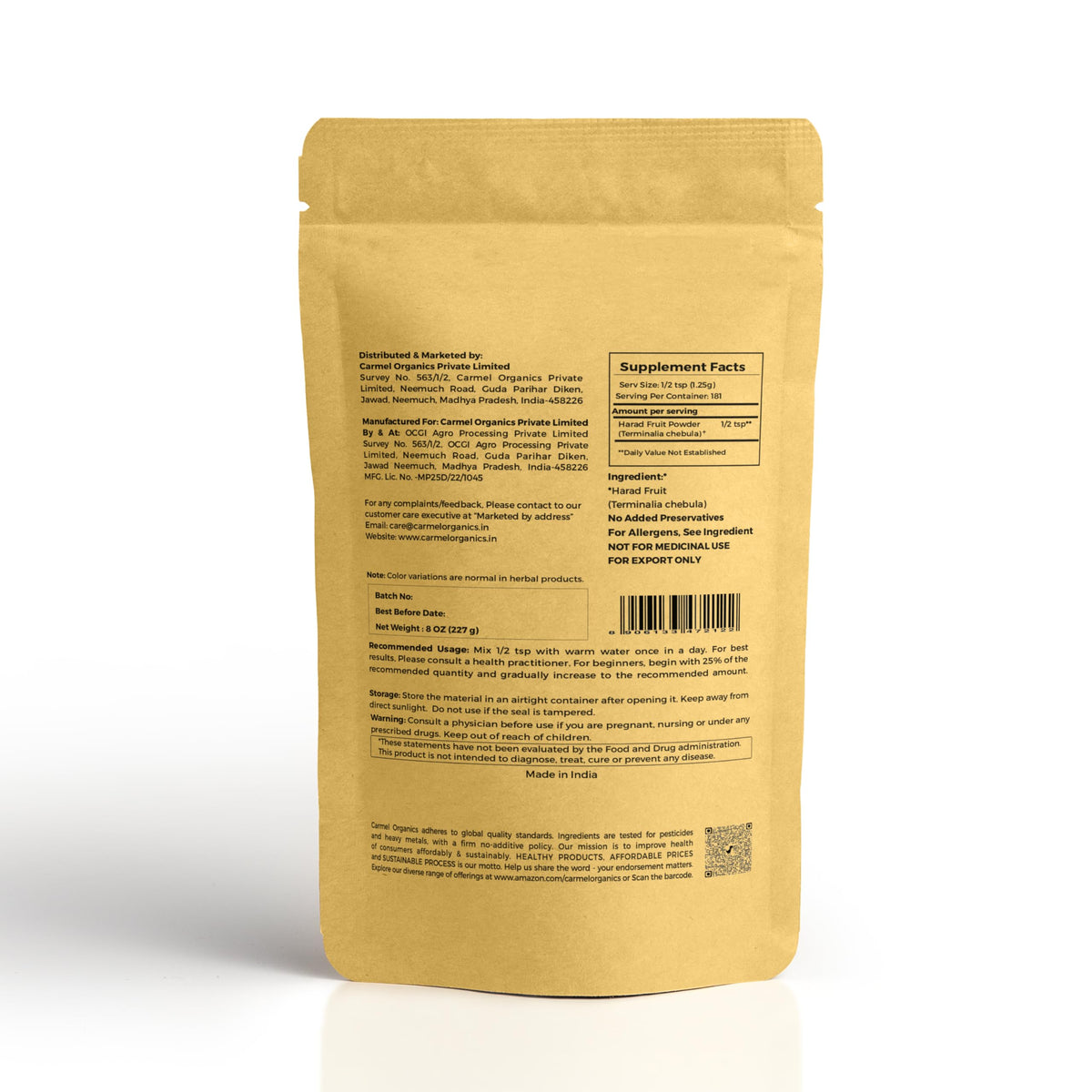 CARMEL ORGANICS Haritaki Fruit Powder - 8 Ounce - image 2