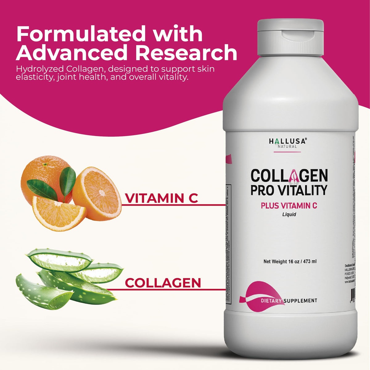 Hallusa Natural Liquid Hydrolyzed Collagen with Vitamin C - 16 fl oz - image 3