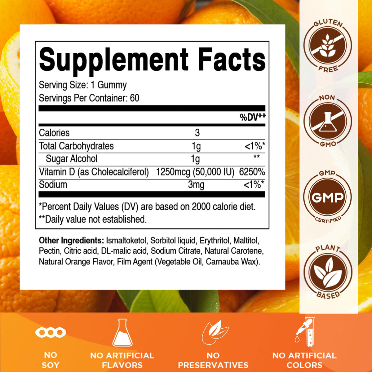 Vitamatic Vitamin D3 50,000 IU Natural Orange Flavor - 60 Gummies - image 2