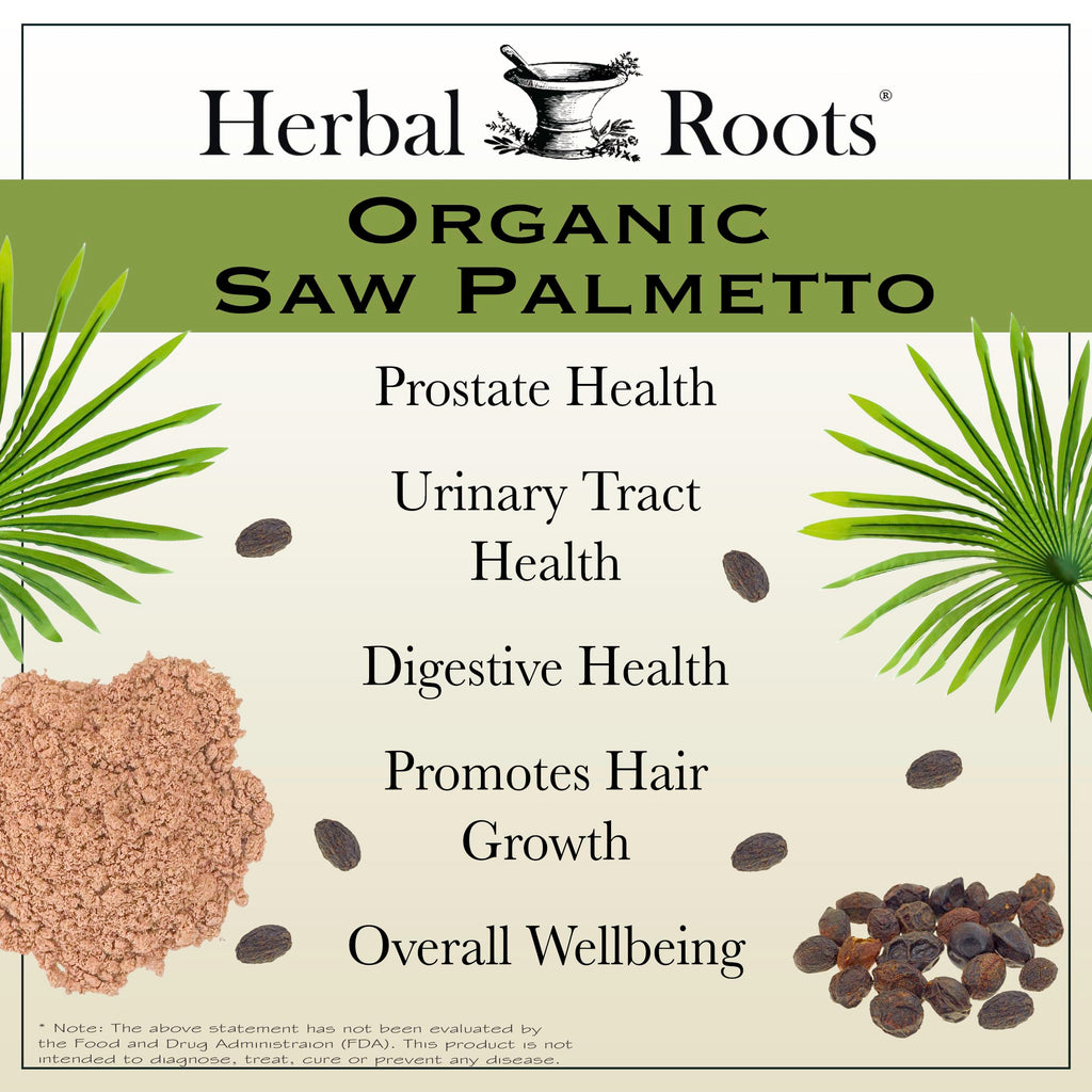 Herbal Roots Organic Saw Palmetto Supplement - 60 Vegan Capsules - image 3