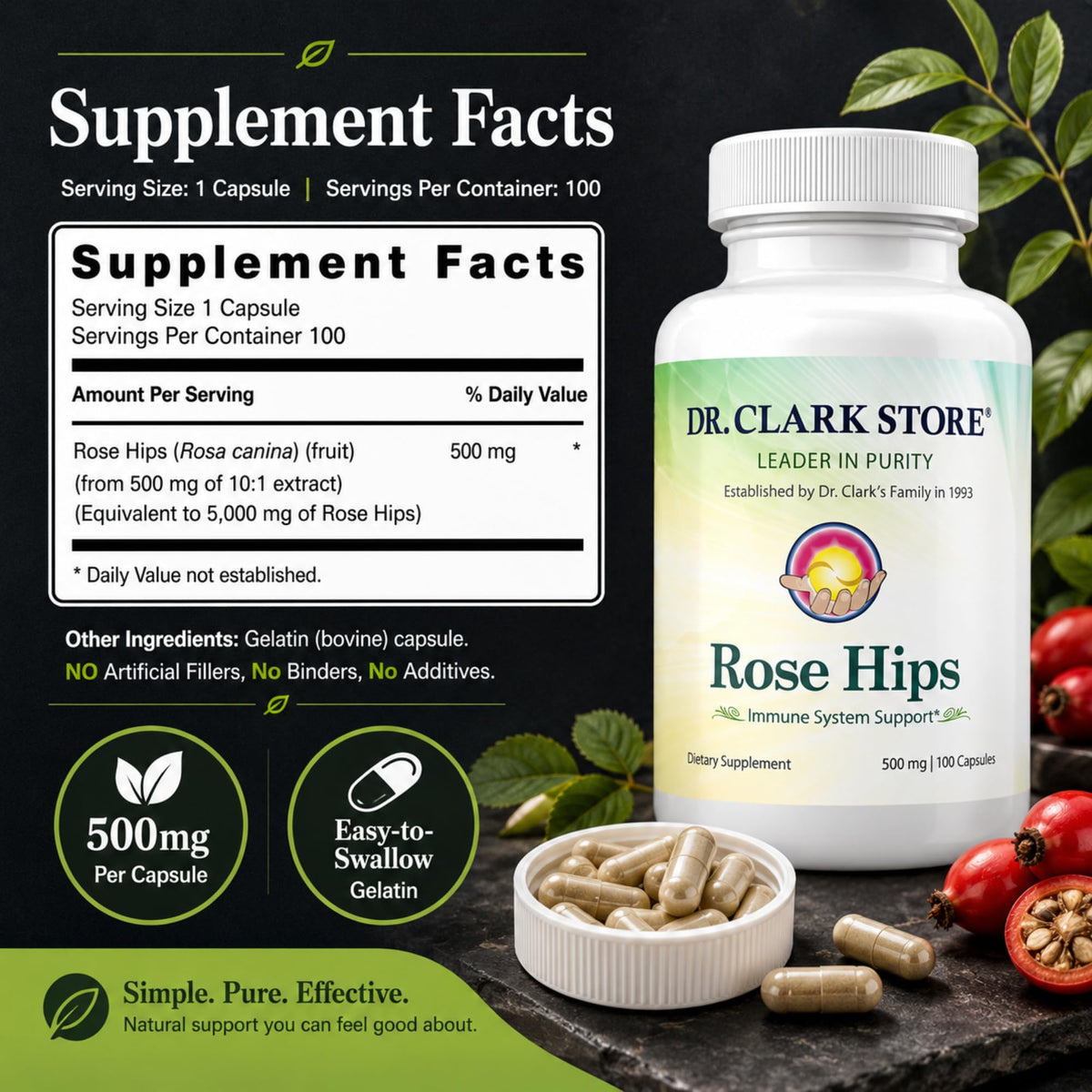 Dr Clark Rose Hips Supplement 500 MG - 100 Capsules - image 9