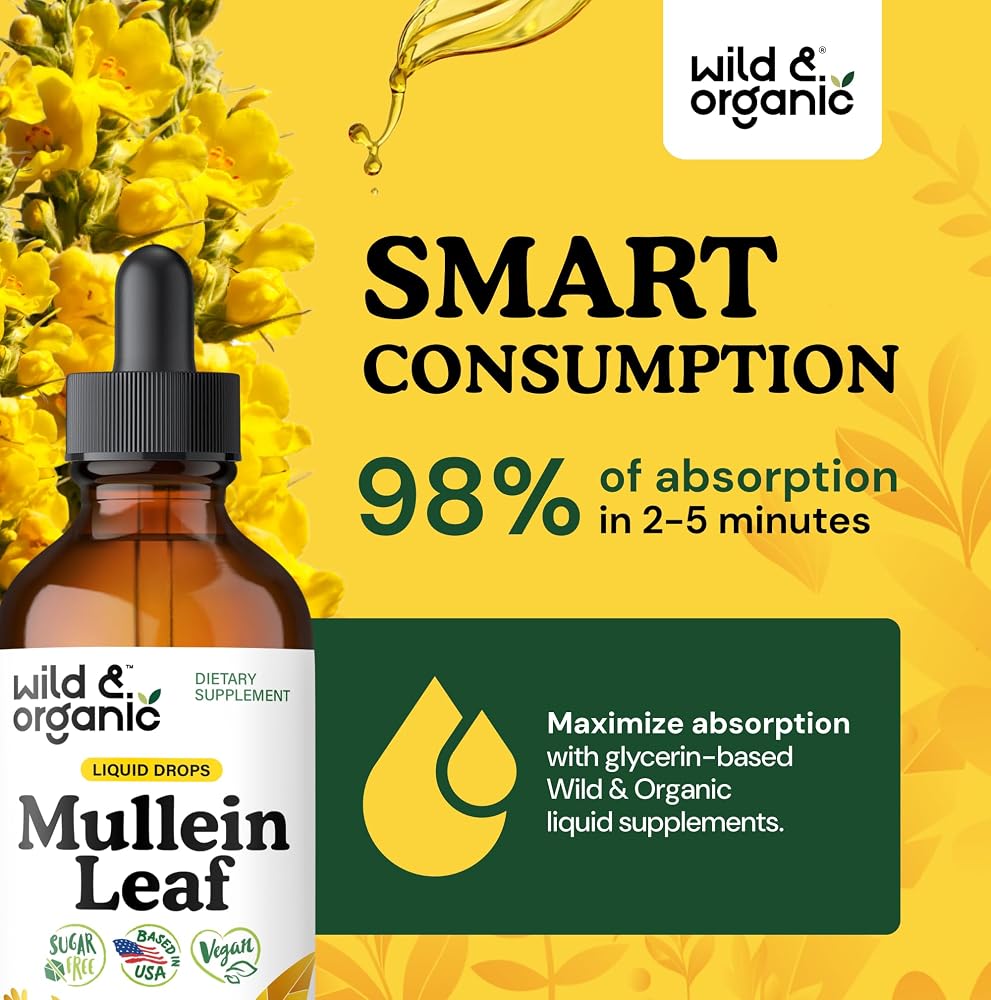 Wild & Organic Mullein Leaf Tincture - Lung Detox - Organic Mulein