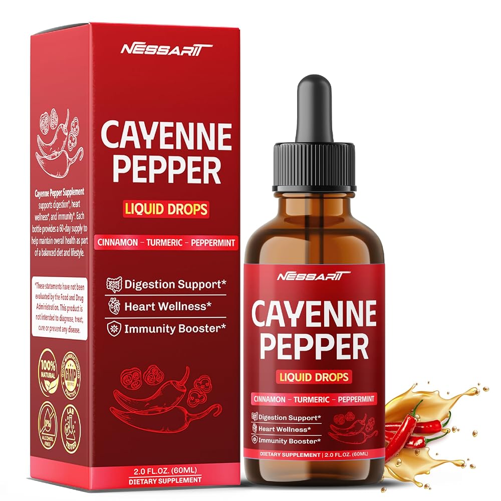 NESSARIT Cayenne Pepper Liquid Drops with Turmeric & Cinnamon - 2 fl oz