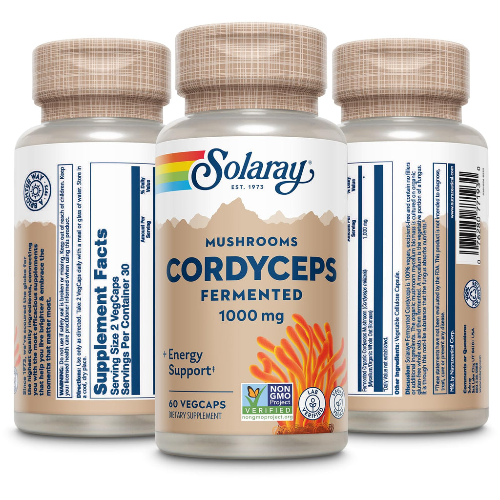 SOLARAY Fermented Cordyceps Mushroom 1000 mg - 60 Vegetarian Capsules - image 3