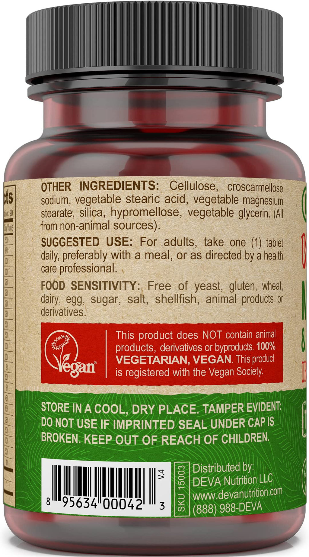 DEVA Vegan Multivitamin and Mineral Supplement Iron-Free - 90 Tablets - image 3