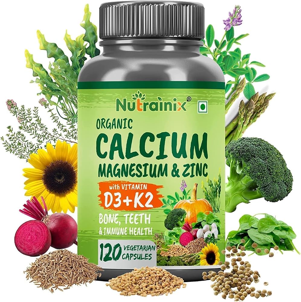 SENTA Plant Based Organic Calcium Magnesium Zinc D3 K2 - 120 Capsules