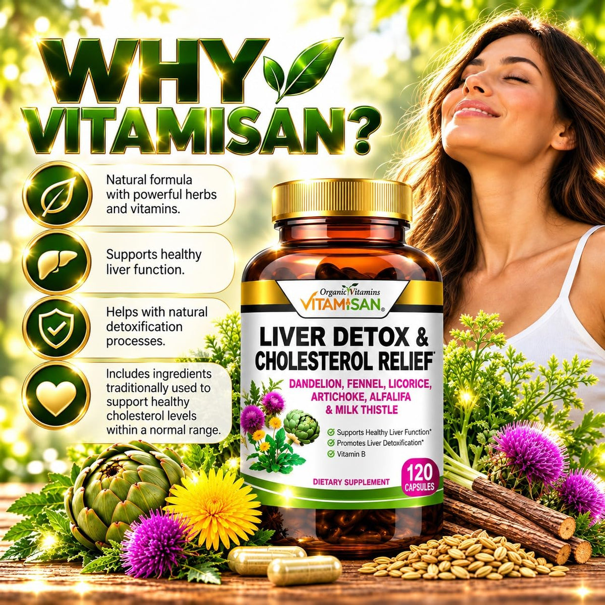 VITAMISAN Liver Cleanse Detox Supplement with Milk Thistle - 120 Capsules - image 5