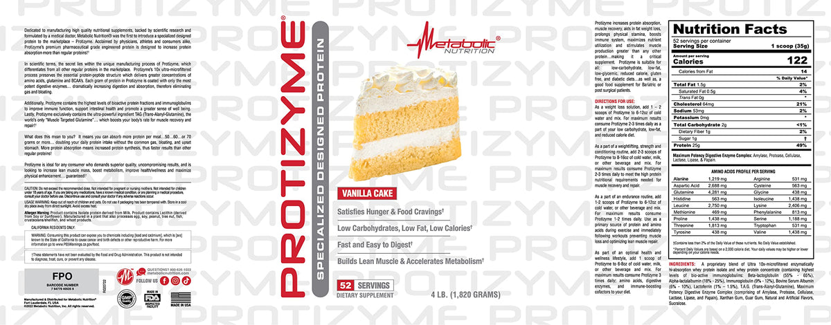 Metabolic Nutrition Protizyme 100% Whey Protein Powder - 2 Pound - image 2