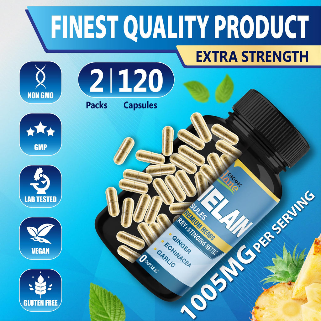 Organic Cadane Bromelain Capsules with Quercetin & Elderberry - 120 Capsules - image 8