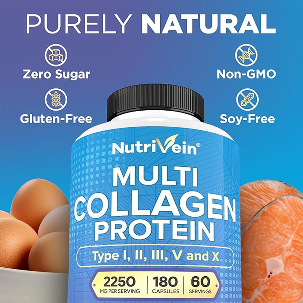 Nutrivein Premium Multi Collagen Capsules 2250mg - 180 Capsules - image 6
