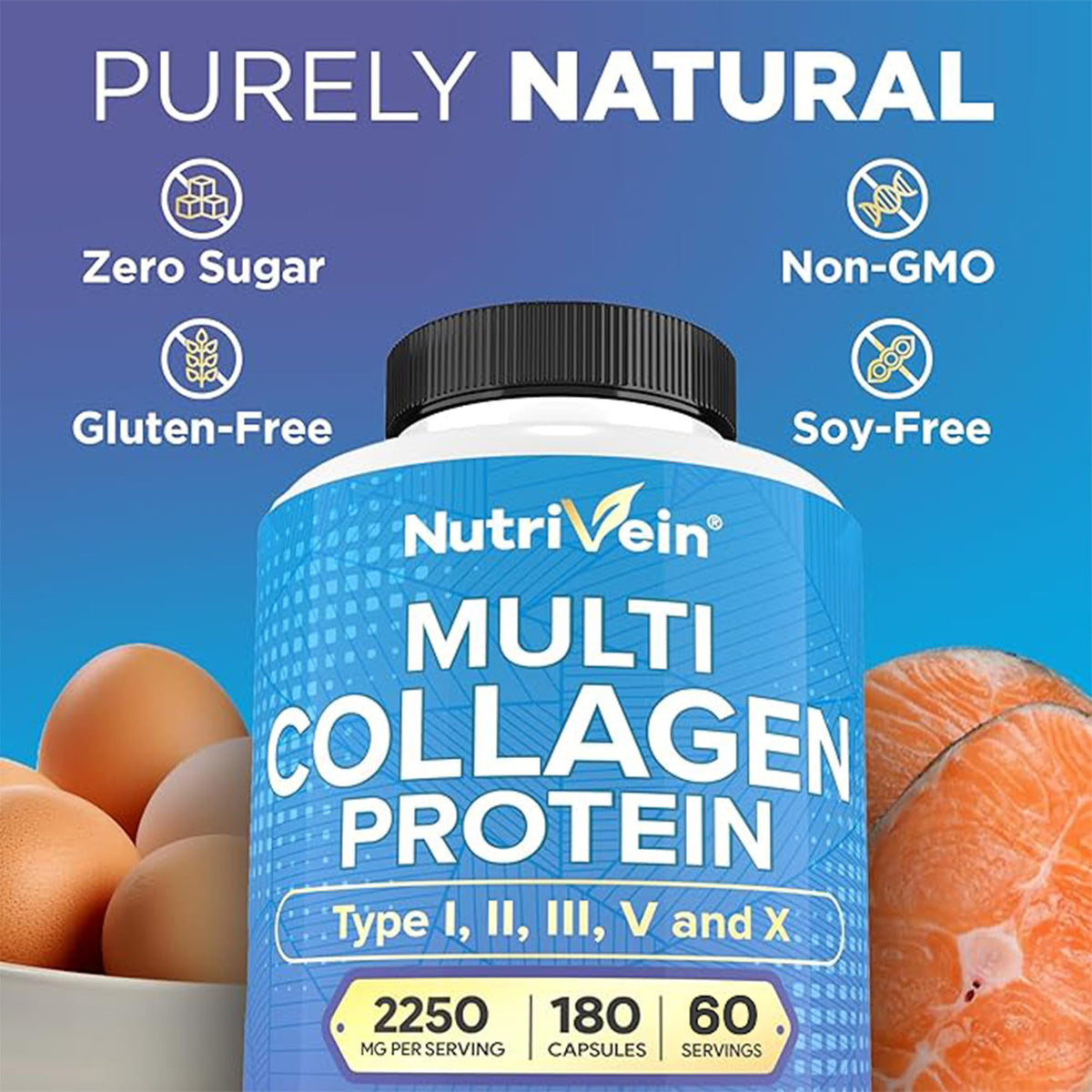 Nutrivein Premium Multi Collagen Capsules 2250mg - 180 Capsules - image 6