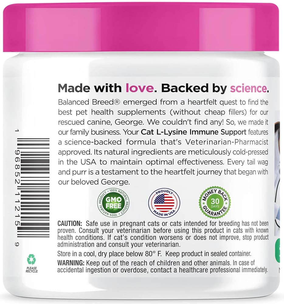 Balanced Breed L-Lysine Cat Treats Immune Support - 60 Chews - image 8