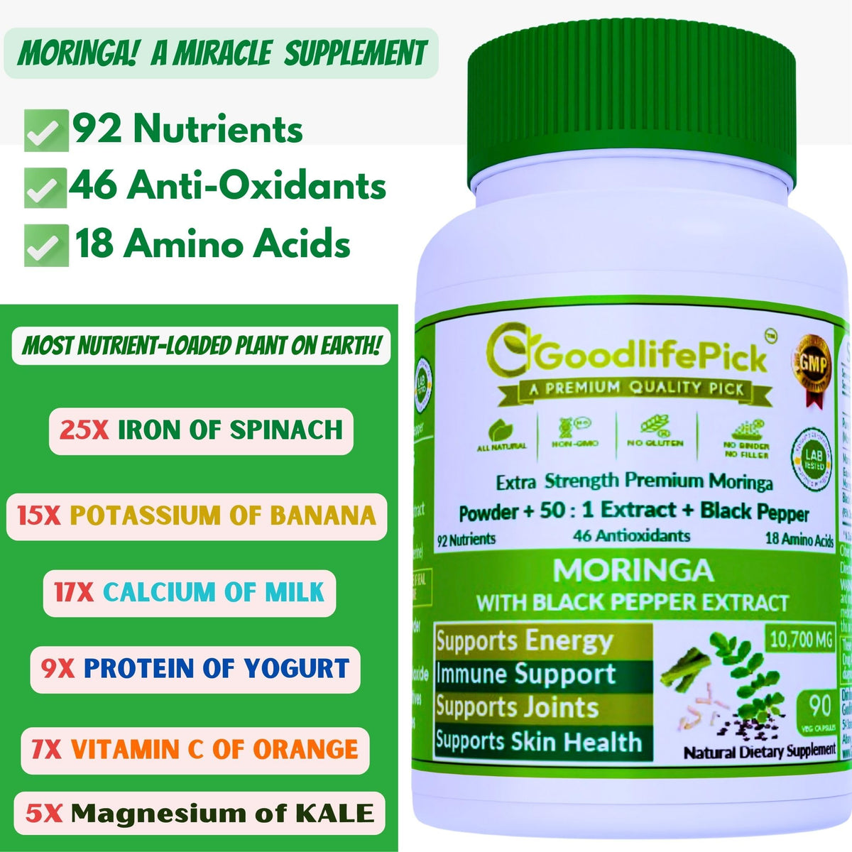 GoodlifePick Premium Moringa Capsules with Black Pepper
