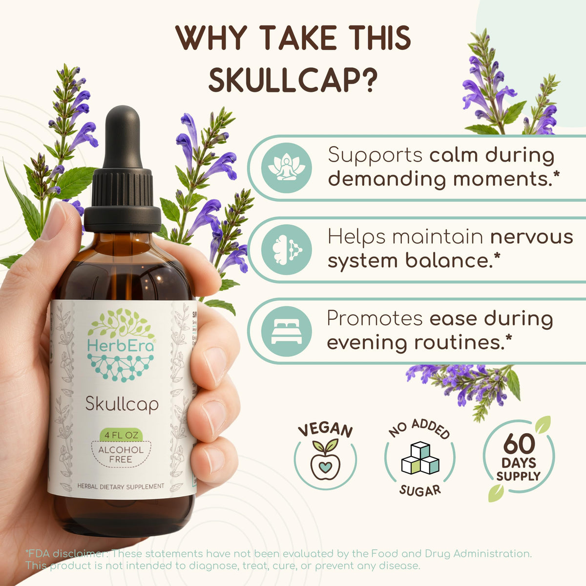 HerbEra Skullcap Alcohol-Free Herbal Extract Tincture