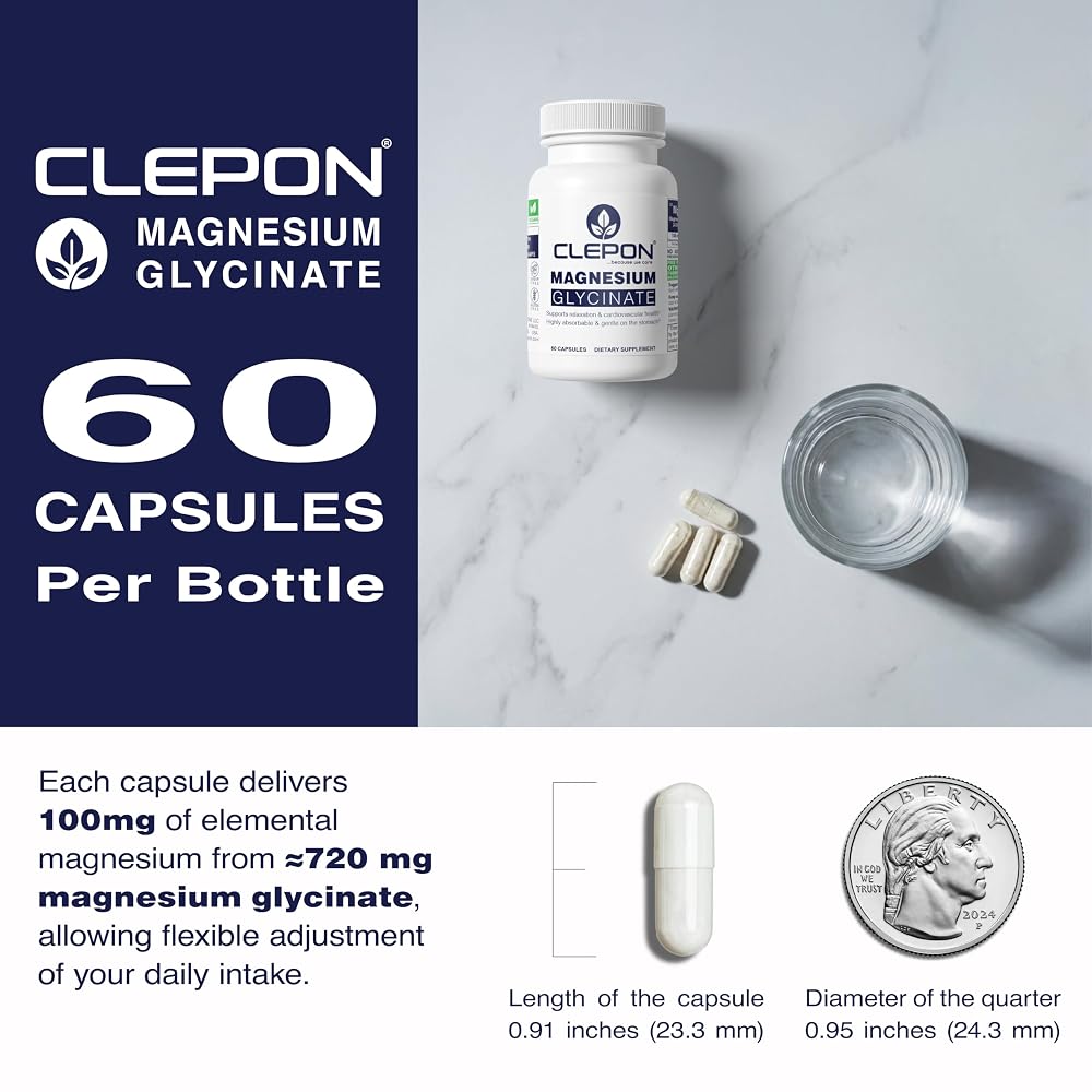 CLEPON Magnesium Glycinate 100mg for Sleep & Relaxation - 60 Capsules - image 9